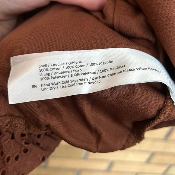 NWT Band of the Free Smocked Peplum Crop Cotton Eyelet Lace Top Brown Size Large - Picture 3 of 6